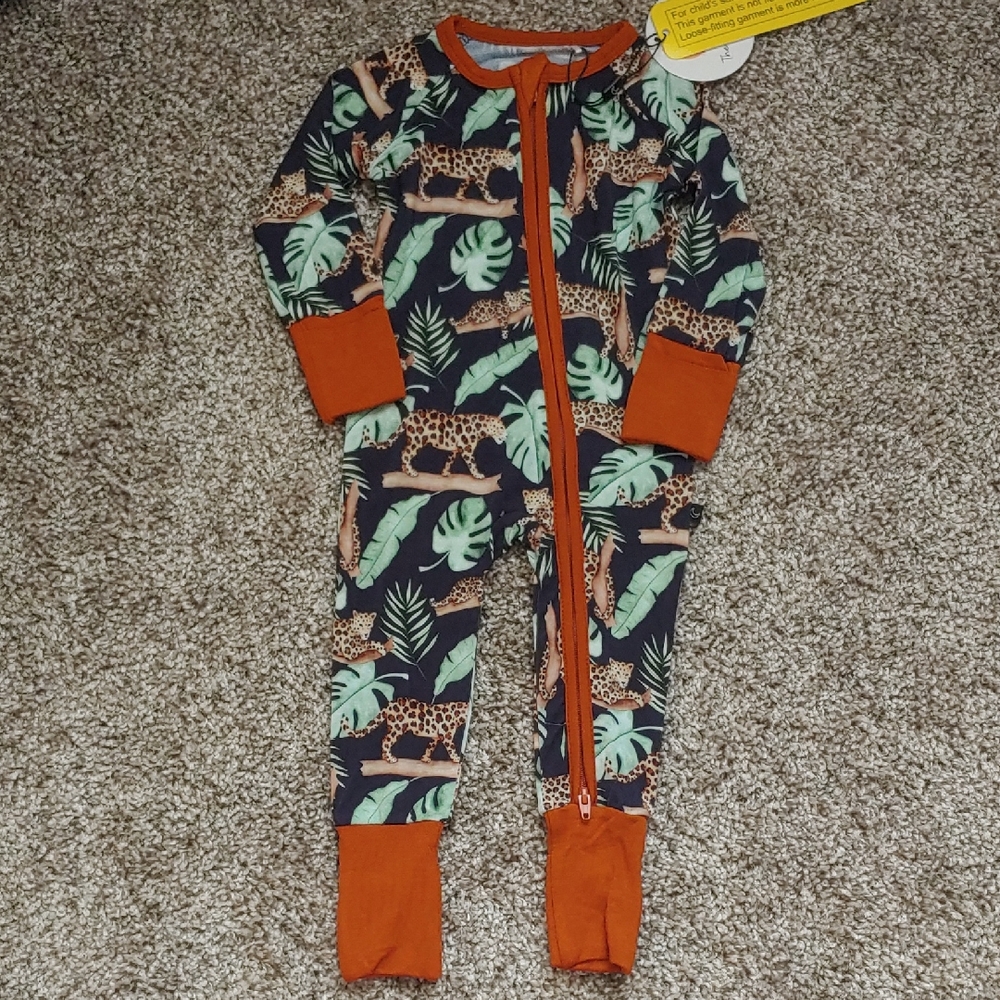 Bnwt The Sleepy Sloth 0-3mo Gender Neutral Cheetah Print Black Rust Orange Zippy